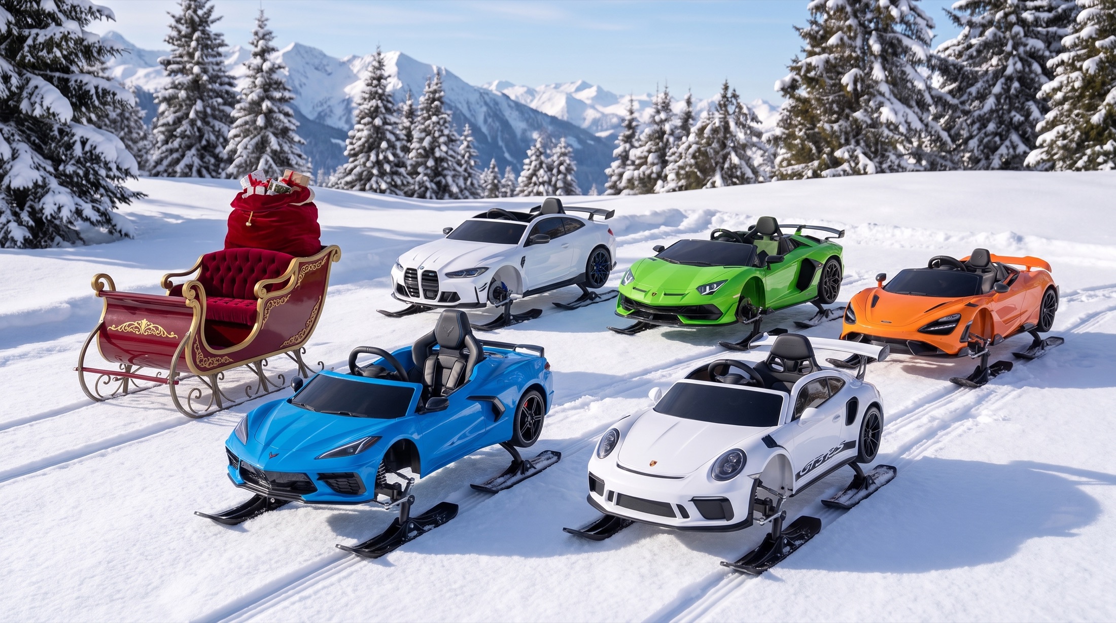 The six Apex Sled models arranged together in a snowy mountain setting